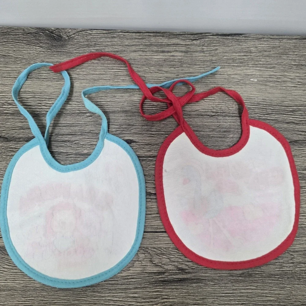 (2) Playskool Baby Bib I Love My Grandma Bird Heart‎ Vintage Flamingo Bears Lion